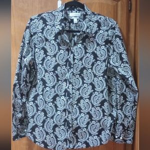 Kim Rogers Black and White Paisley Print No Iron Button Down Shirt